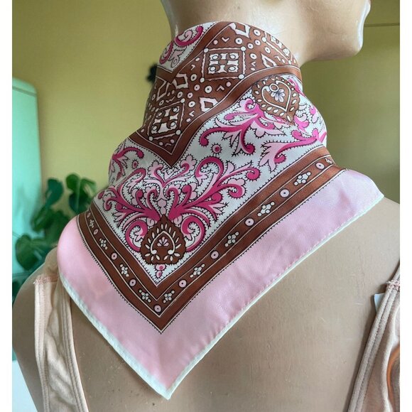 Vintage 50s square scarf, pink paisley hearts, Honey Original Japan - Picture 1 of 8